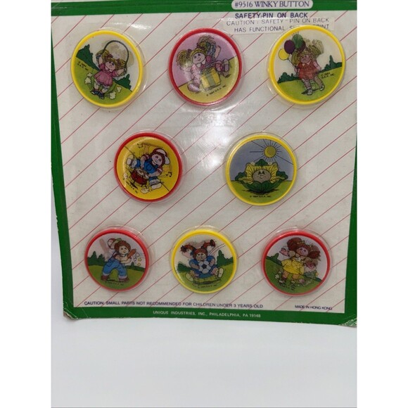 Vintage 1983 Cabbage Patch Kids Party Favors #9516 Winky Buttons-Sealed-New Flaw - Picture 3 of 4